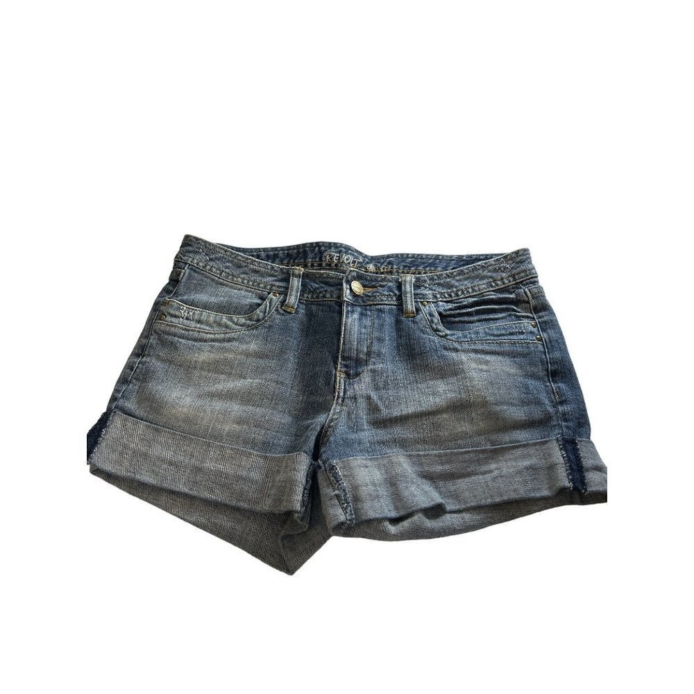 Revolt Jeans Co Womens Jrs Stretch Jean Shorts Rolled Cuff Distressed 4 Pocket S